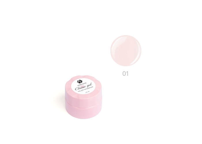 Гель для наращивания ногтей ADRICOCO №01 прозрачный светло-розовый (10 мл)